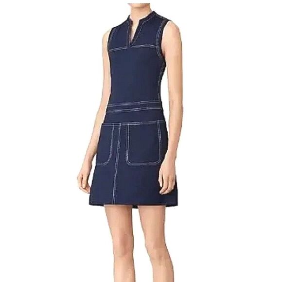 Tory Burch Blue Sheath Mini Dress with Mock Neck - Picture 1 of 3